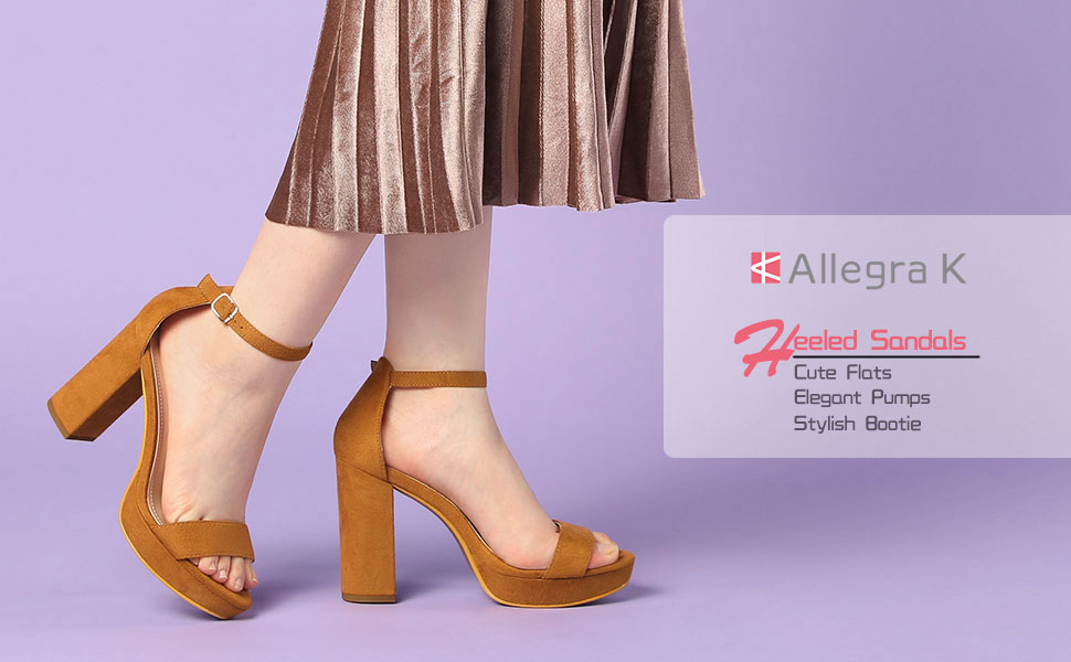 Allegra K Women&#39;s Ankle Strap Platform Chunky Heels Heel Sandals