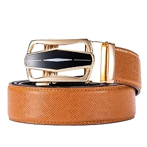 fashion buckle for men orange leather luxury christmas gift extra long wedding business belt