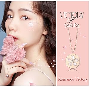 RVLA Romance Victory 18k Solid Rose Gold Mother-of-Pearl Diamond Cherry Blossoms Necklace