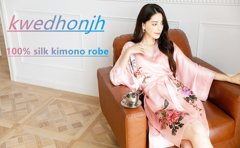 kimono for women，asian flower robes，kimono robe， silk robe，silk kimono short，robe