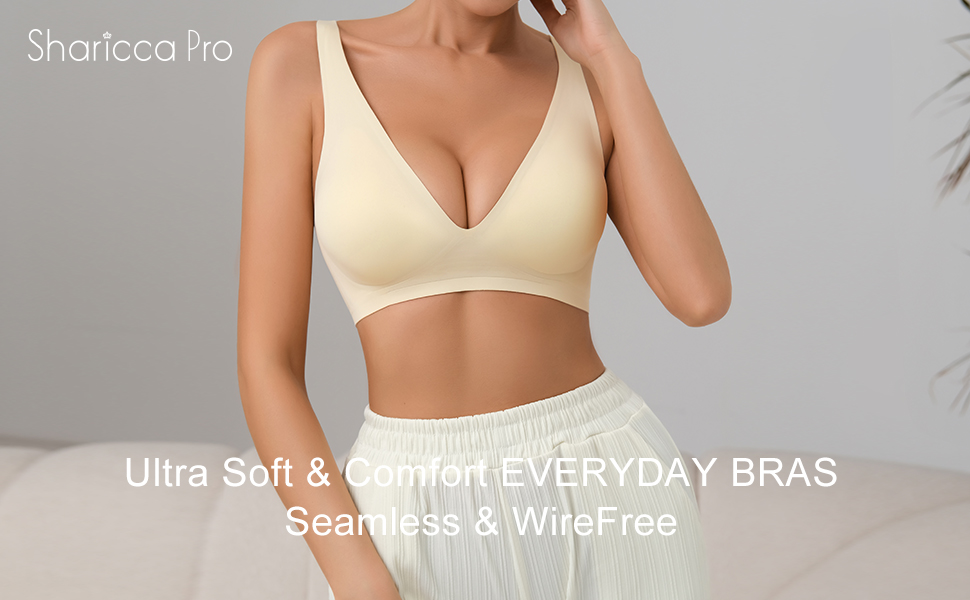 Seamless Bra for Women Deep V Neck Wirefree Adjustable Strap Comfort Sleep Bra Invisible Removable
