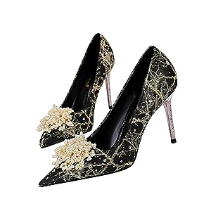 ROMANCE VICTORY Women Rhinestone Pointed Toe Stiletto High Heels Pumps Wedding Party Prom Shoes