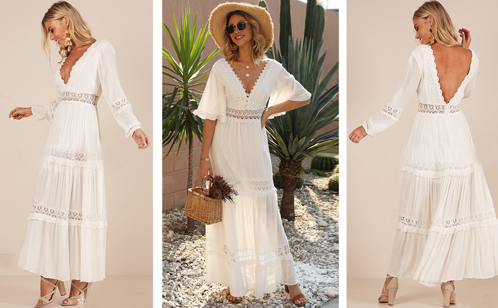 White casual maxi dresses for women