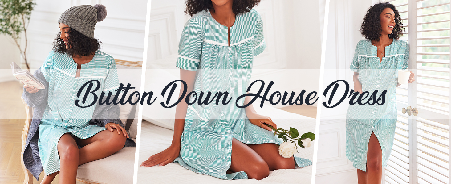 striped button down house dress