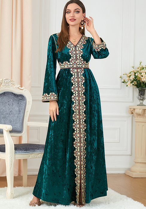 Velvet Muslim Dress Embroidery Abayas for Women Prayer Clothing Islamic Dubai Robe Evening Gowns