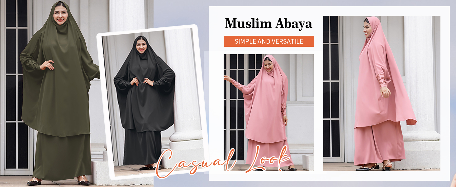 Muslim Abayas Dresses for Women Long Khimar and Skirt Islamic Dubai Robe Kaftan Prayer Clothing